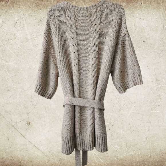 a.n.a Cable-Knit Oatmeal-Marled Deep V-Neck Sweater Size 1X - Picture 2 of 5